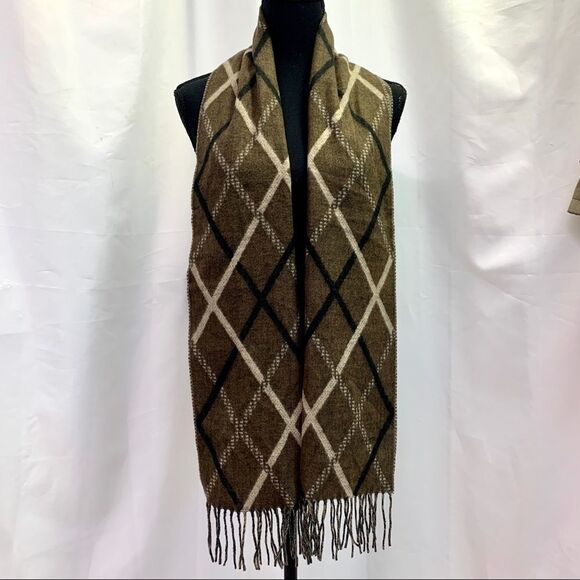 CASHMINK V. Frass  brown plaid check warm soft fall winter scarf - Picture 4 of 8